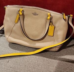Coach Beige and Yellow Leather Handbag